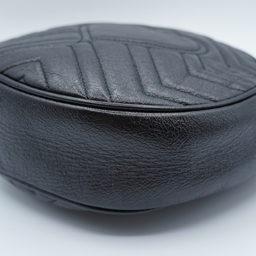 Gucci GG Marmont Black Round Mini Shoulder Bag Calfskin