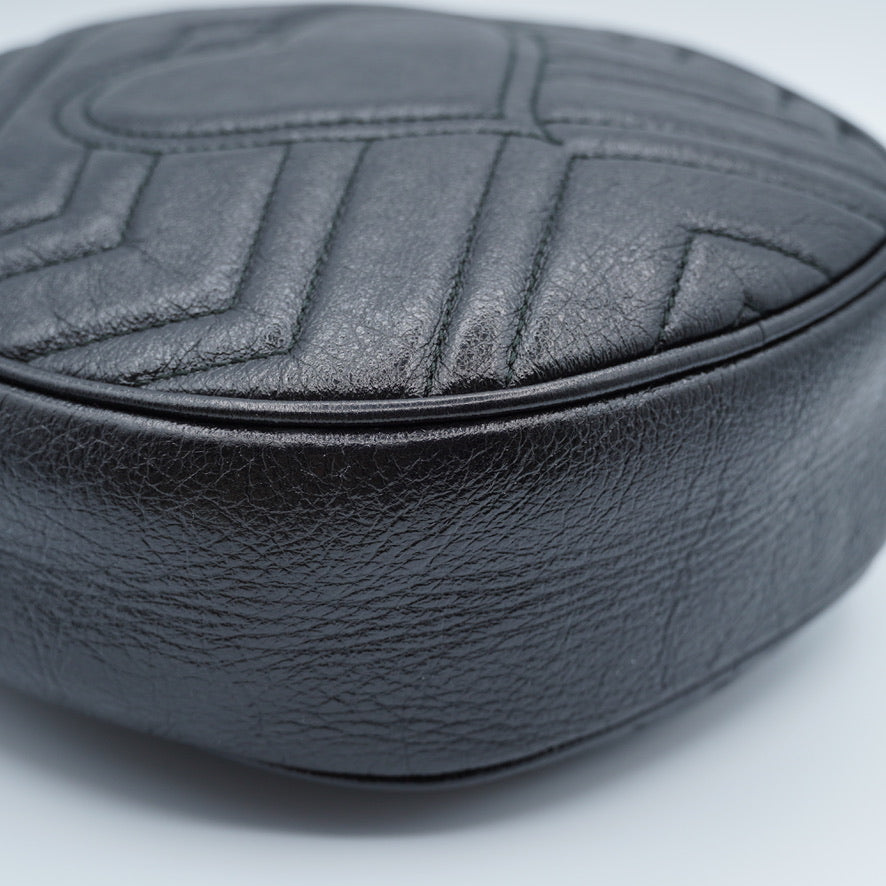 Gucci GG Marmont Black Round Mini Shoulder Bag Calfskin
