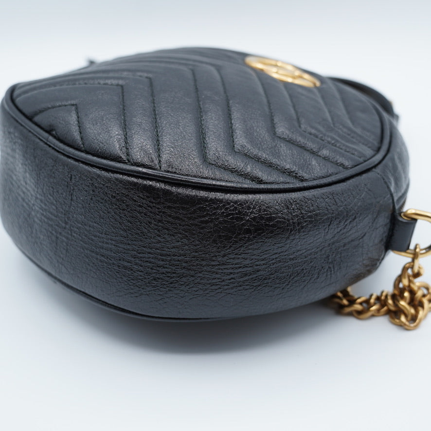 Gucci GG Marmont Black Round Mini Shoulder Bag Calfskin