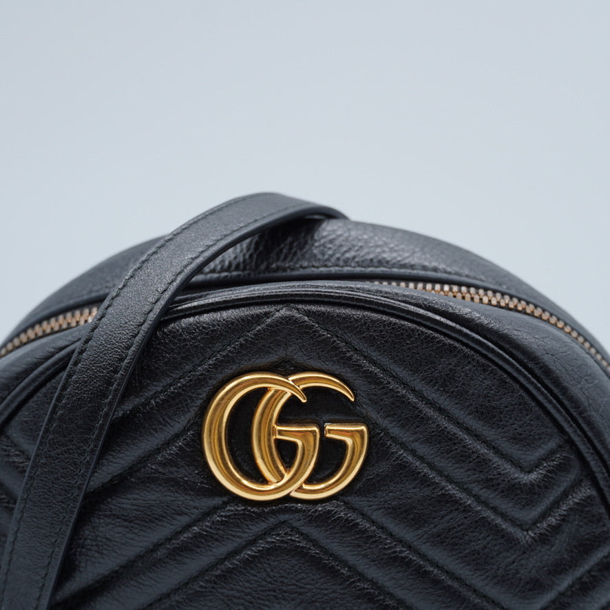 Gucci GG Marmont Black Round Mini Shoulder Bag Calfskin