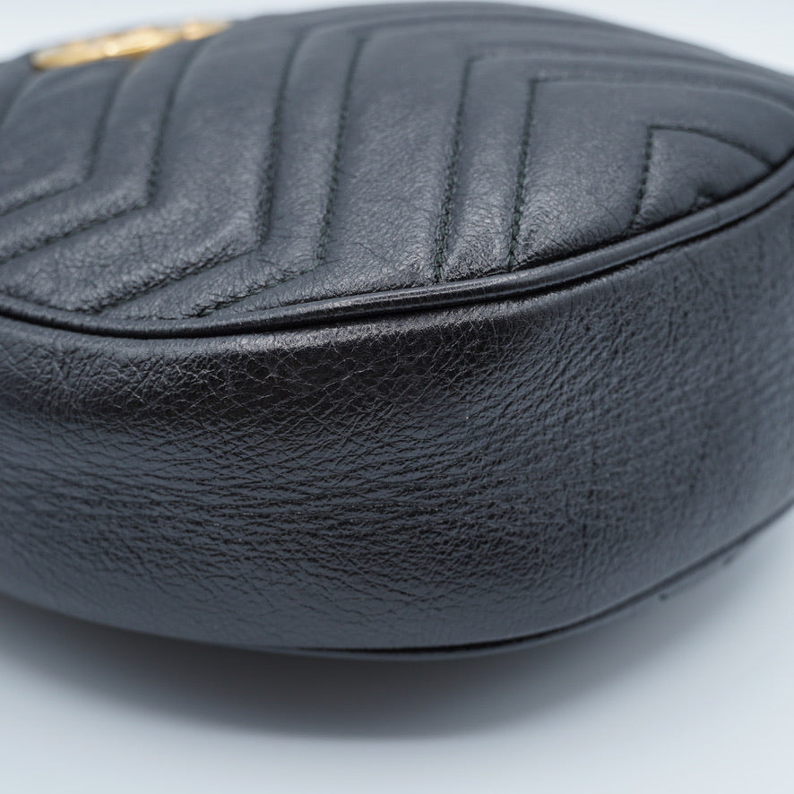 Gucci GG Marmont Black Round Mini Shoulder Bag Calfskin