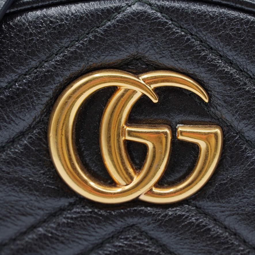 Gucci GG Marmont Black Round Mini Shoulder Bag Calfskin