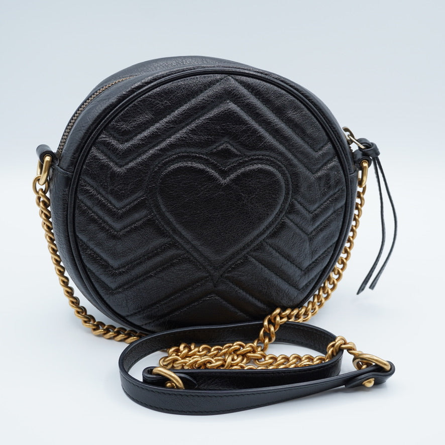 Gucci GG Marmont Black Round Mini Shoulder Bag Calfskin