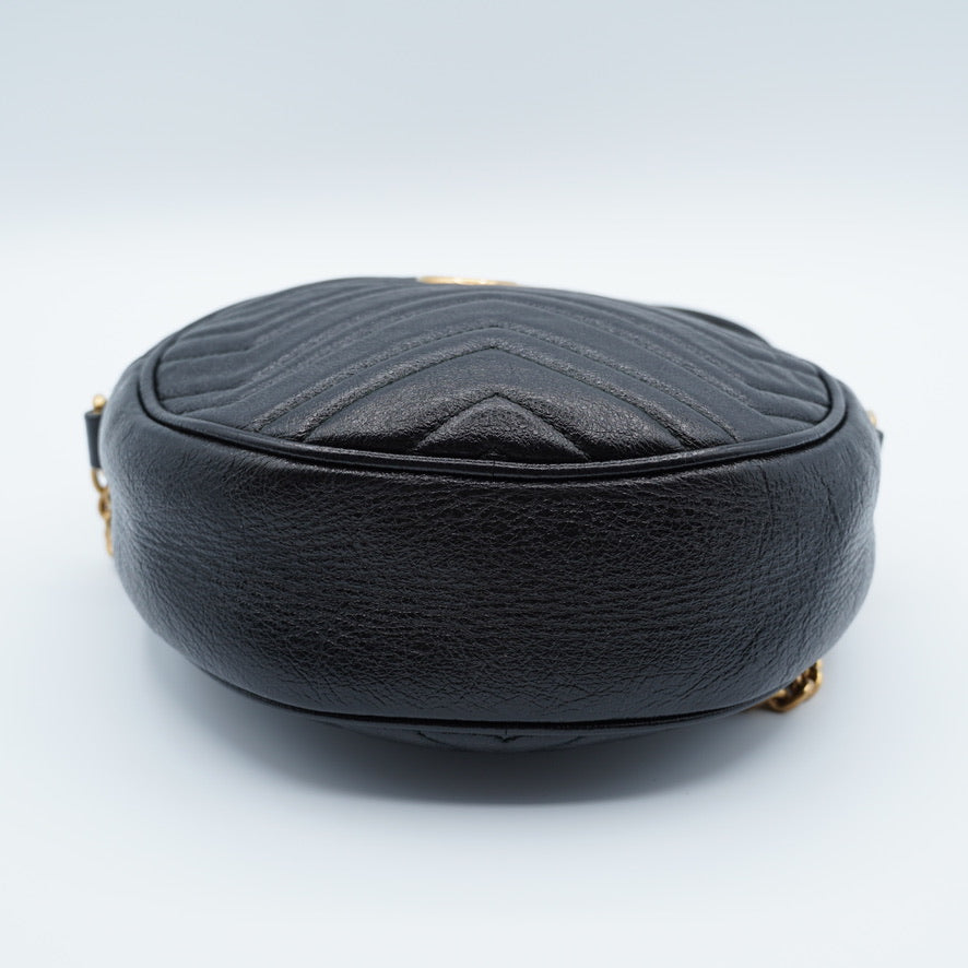 Gucci GG Marmont Black Round Mini Shoulder Bag Calfskin