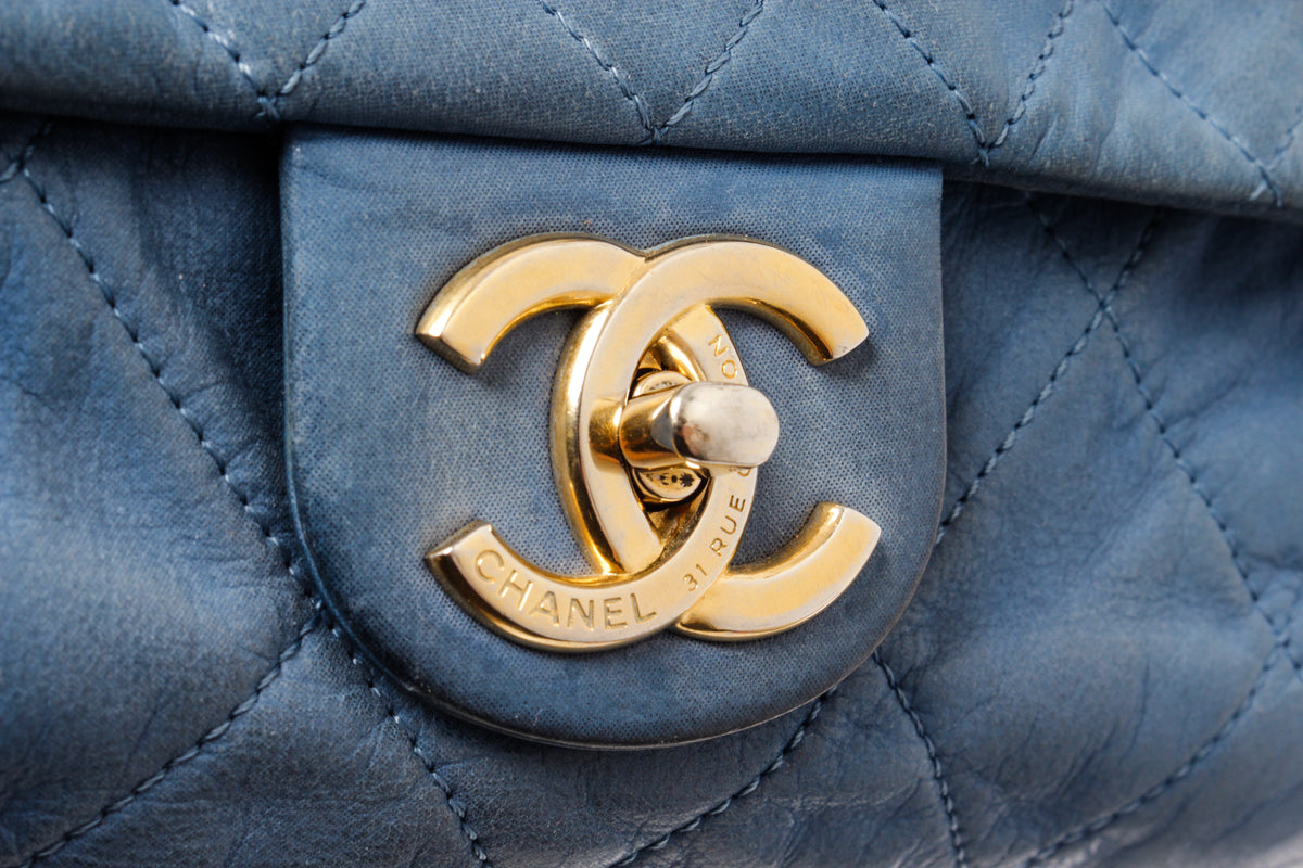 Chanel Blue Lambskin Quilted Shiva Jumbo Flab